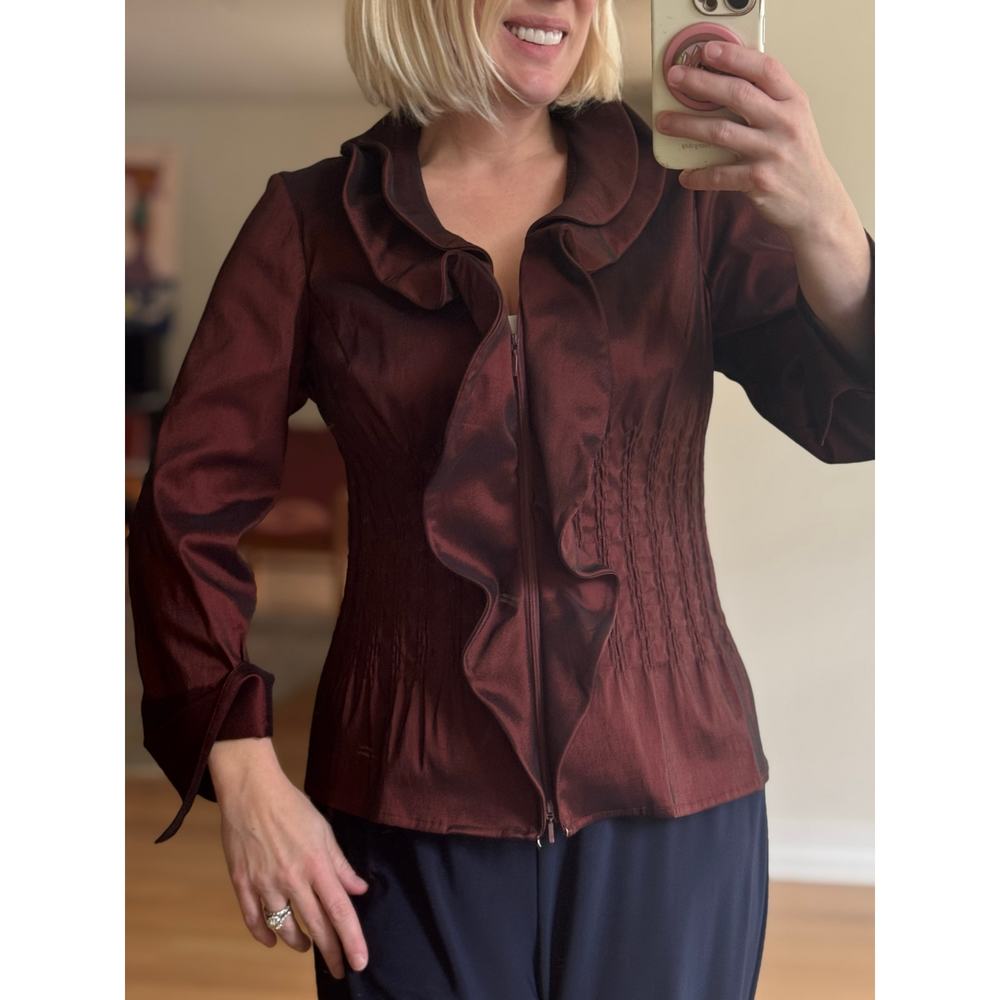 Samuel Dong Size M Oxblood Reddish Gold Stunning Jacket Top! Formal, Beautiful.